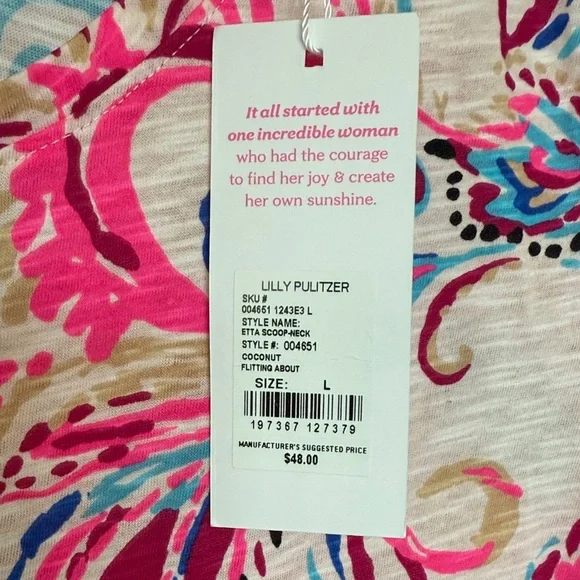 Lilly Pulitzer NWT Etta “Coconut Flitting About” Paisley Top in Ladies Large - Picture 3 of 13